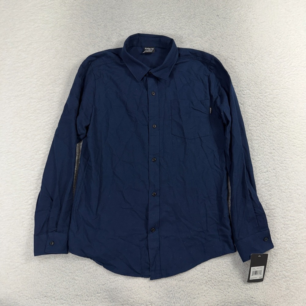 Hurley Shirt Boys XL Blue Long Sleeve Button Up Cotton Blend Skater Casual NWT